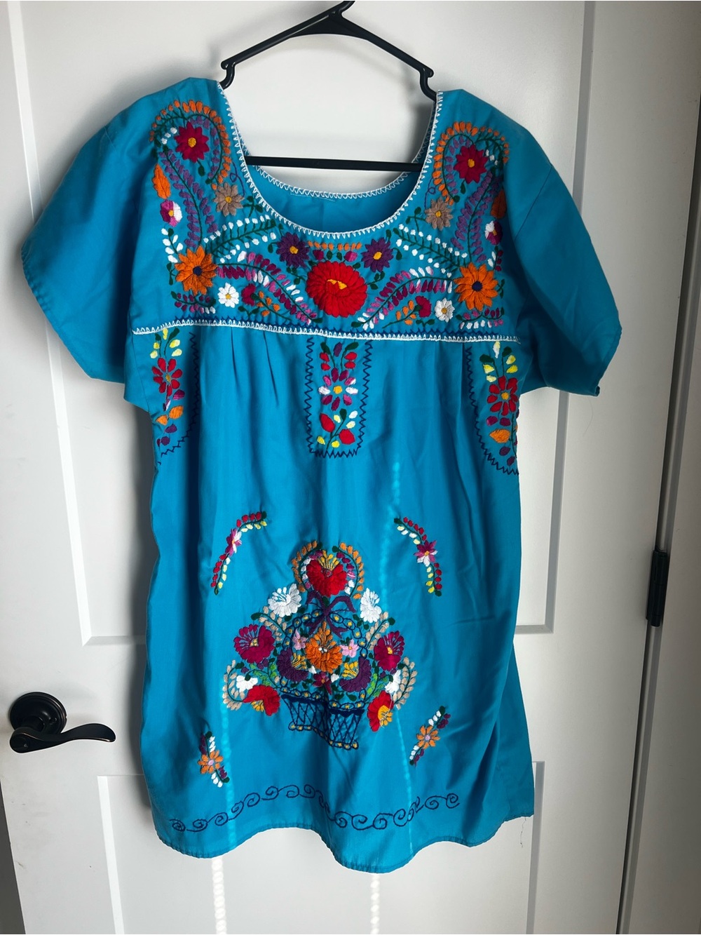 Embroidered Blue Mexican Peasant Dress